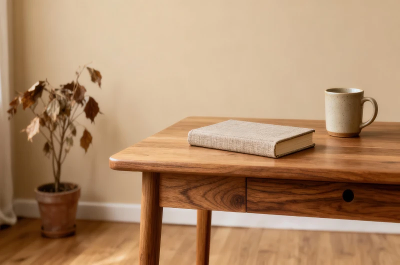 A modern looking fine sanded Hickory hardwood desk.